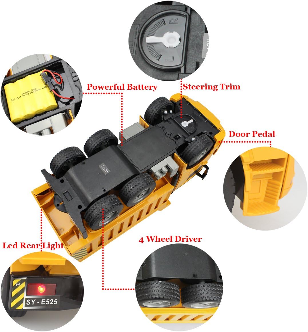 Fisca Remote Control Truck, 1/20 Scale 6 Channel 2.4Ghz RC Dump Truck Construction Vehicle Toy with LED Lights and Simulation Sound for Kids Pack of 2