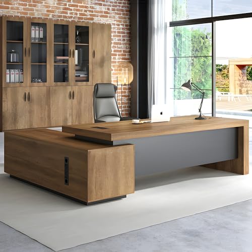 Rustic L Shape Executive Desk for Office, Farmhouse L shaped Wood Office Desk, Engineered Wood Working Table Computer Desk for Home Office - 63" L x 31.5" W x 29.5" H