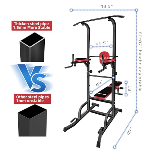 Multifunction Power Tower with Bench Pull Up Bar Dip Station for Home Gym Squat Rack Adjustable Workout Strength Training Home Fitness Equipment 440LB