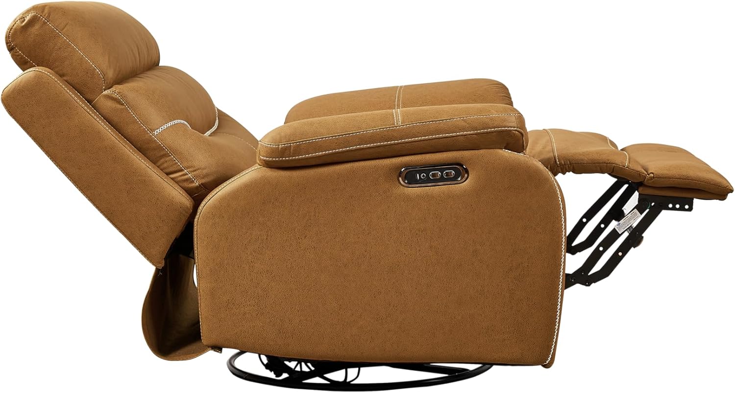 38" Dual Motor Rocking and 240 Degree Swivel Single Sofa Recliner Chair for Elderly, Power Headrest, Living Room Lazy Boy Lounge w/One-Key Reset Button and USB Charging (Yellow Brown)