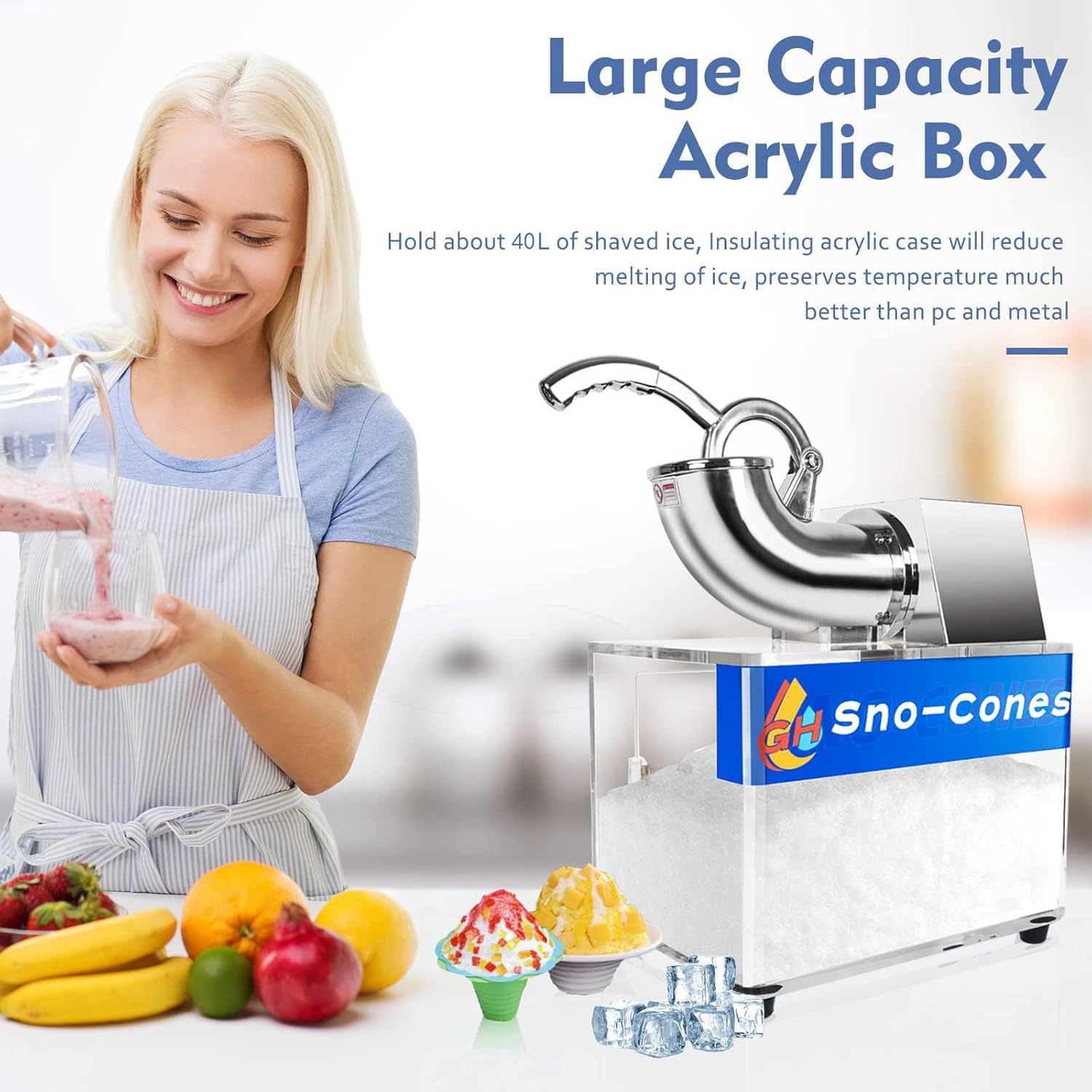 Snow Cone Machine,Commercial Shaved Ice Machine 500lbs/H Stainless Steel Ice Shaver with Dual Blades,110V Electric SnowCone Maker with Safety On/Off Switch for Home, Party, Restaurant, Bar