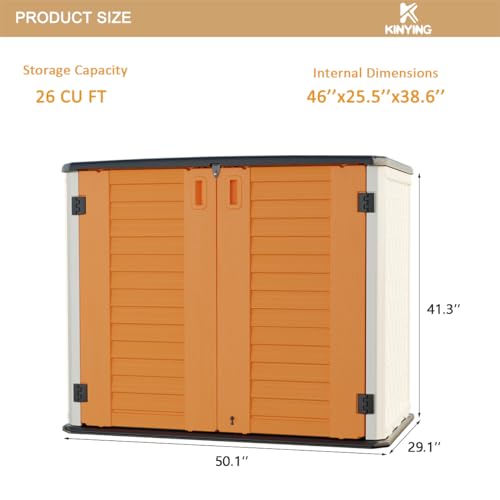 KINYING Larger Outdoor Storage Shed Weather Resistance, Resin Sheds & Outdoor Storage for Garden, Patios, Backyards, 48 Cu.Ft Tool Shed for Garbage Cans, Lawn Mower, Garden Tools,Black