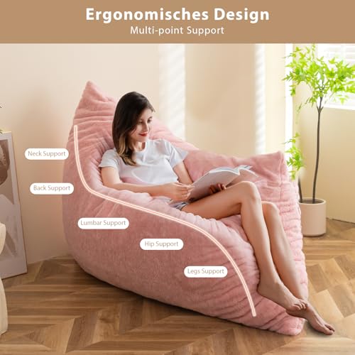 BYBYME 3 in 1 Bean Bag Chairs, Bean Bag Bed for Adults High-Density Foam Filling, Convertible Sofa Bed Faux Fur, Giant Bean Bag Chairs for Adults