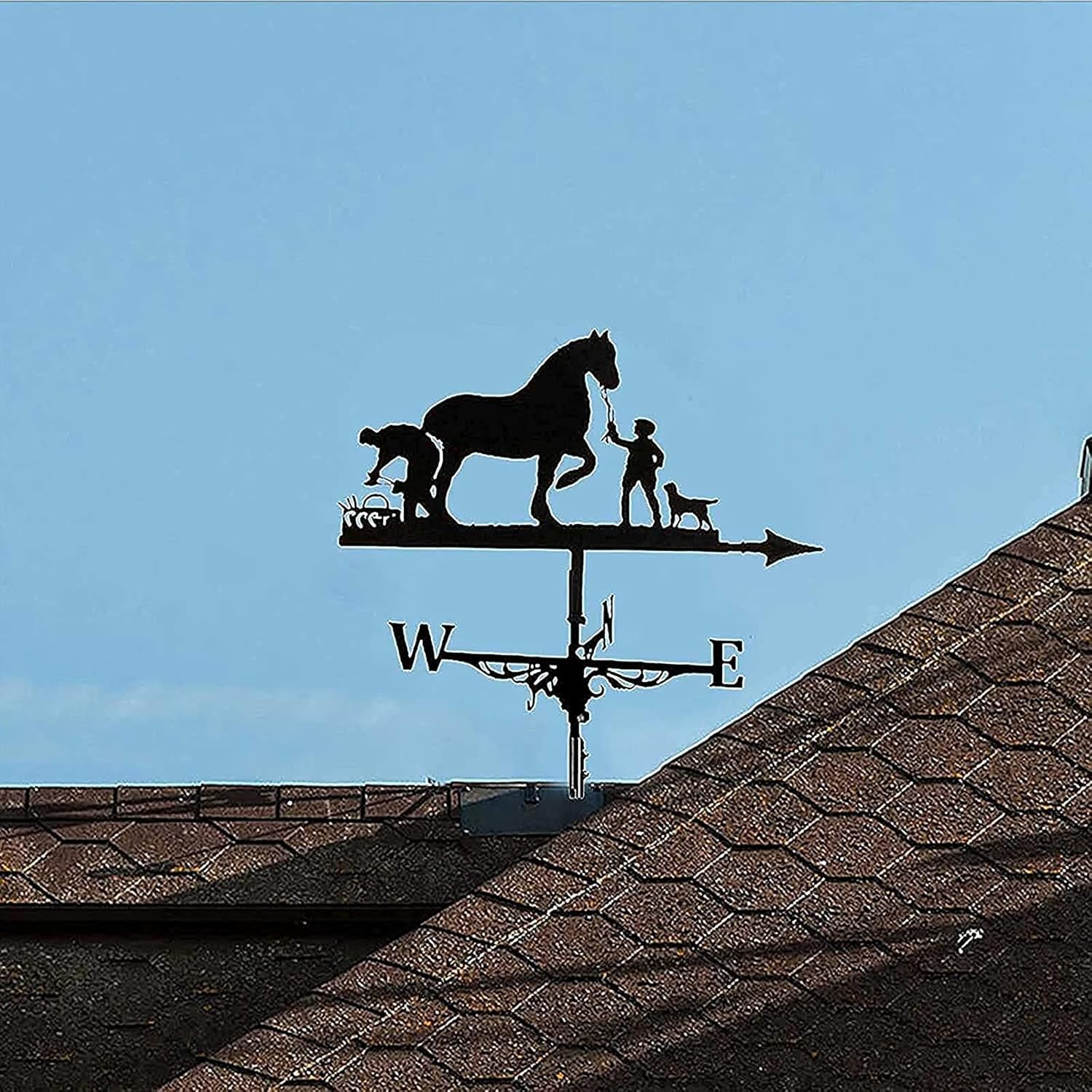 Decoration Wind Vane, Weathervane with Roof Mount Weathercock Wind Direction Indicator, Retro Farmer and Horse Metal Weathervane Garden, Creative Stainless Steel Home Decor Ornament