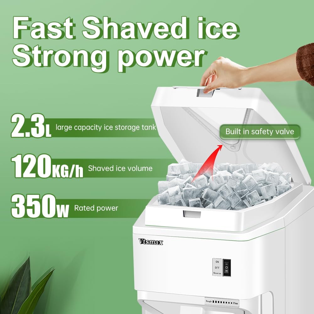110V Electric Ice Shaver, 350W Shaver Snow Cone Machine, Thickness Adjustable Ice Shaving Machine 440LBs/hr Rotate Speed& Strong Power for Parties Events Snack Bar, Home and Commerical Use