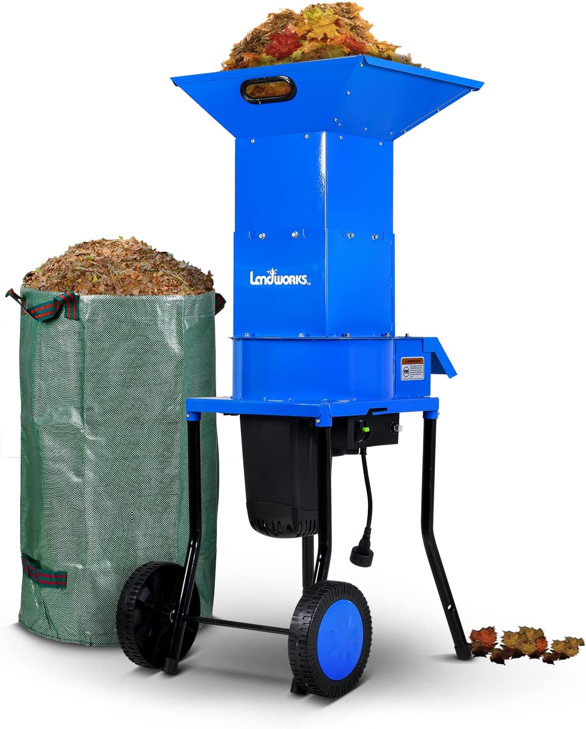Landworks Leaf Mulcher Shredder Electric Green and Waste Management Heavy Duty 120V AC 11 Inch Cutting Blade .5 Inch Cutting Capacity for Leaves, Grass, & Clippings