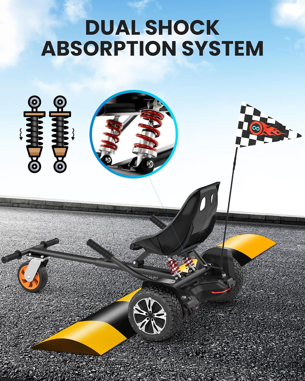 Gyroor Hoverboard Go Kart Attachment for 6.5" 8" 10" Wheels & Gotrax Edge 6.5" LED Hoverboard Self Balancing Scooters