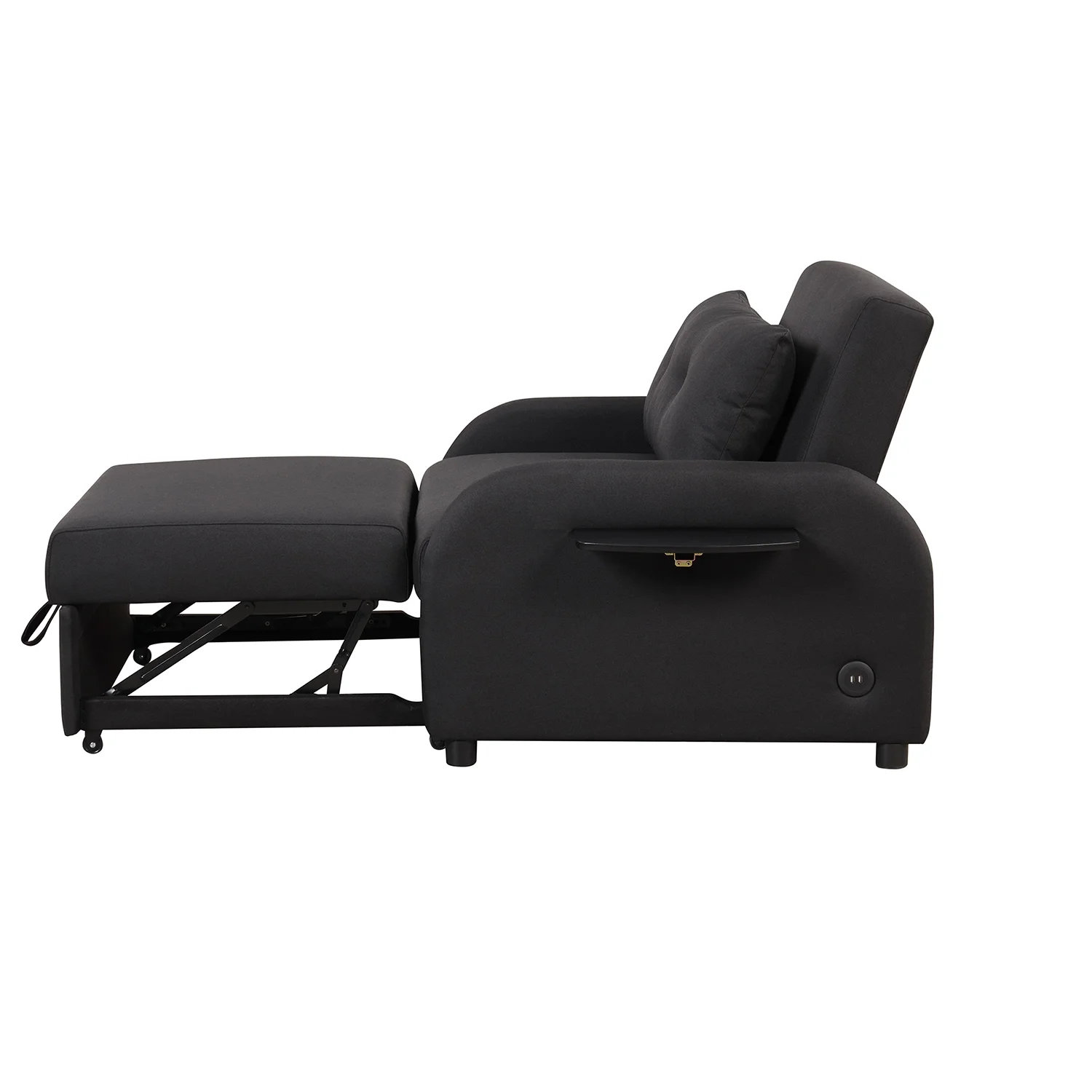 Churanty Sofa Bed Chair 3 in 1 Convertible Lounger Sleeper Single Recliner for Small Space with Adjustable Backrest,2 Wing Table Side Pocket and USB Charge,Black