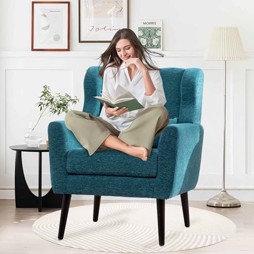Modern Accent Chair Set of 2,Upholstered Foam Filled Living Room Chairs,Comfy Reading Chair,Mid Century Modern Chair with Chenille Fabric,Lounge Arm Chairs Armchair for Living Room Bedroom (Dark Blue)