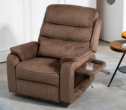Light Grey Recliner Chair for Elderly | Tall and Big Man 400lbs | Chenille | Power Lift, Lay Flat, Stand Up, Wireless Charging Device, Extended Footrest, Massage Heat, Cup Holder, Lumbar Pillow
