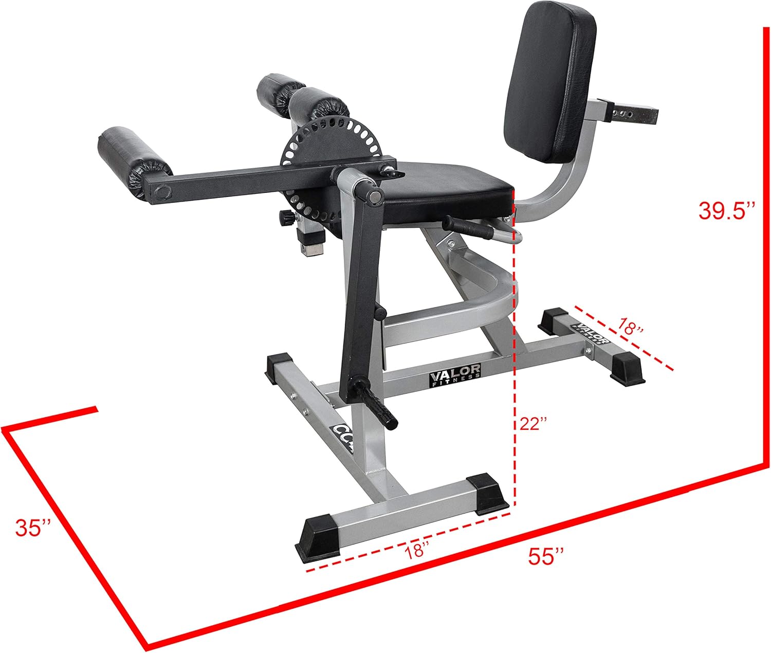 Valor Fitness CC-4 Adjustable Leg Curl Extension Machine 8 Positions- Plate Loaded Max Weight 150 lbs - Home Gym Hamstring Workout, Quad Exercise Equipment