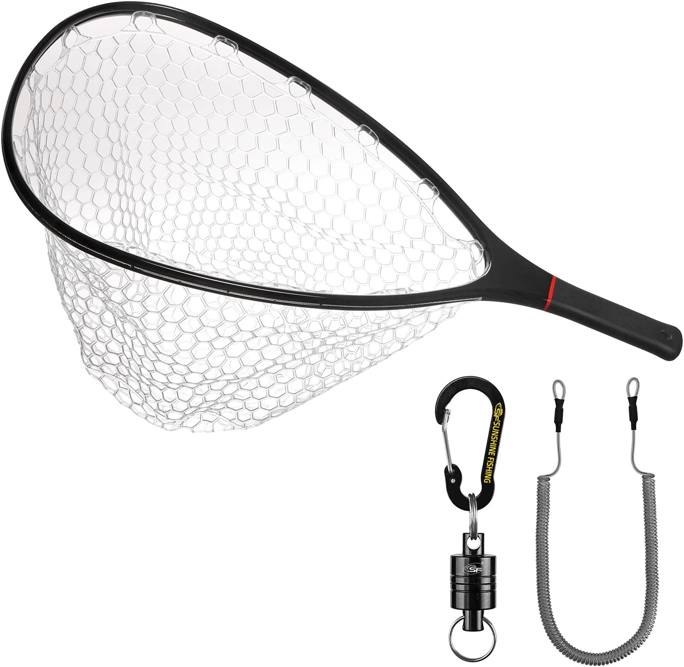 SF Fly Fishing Stealth Carbon Fiber Landing Net Soft Silicone Rubber Mesh Trout Catch