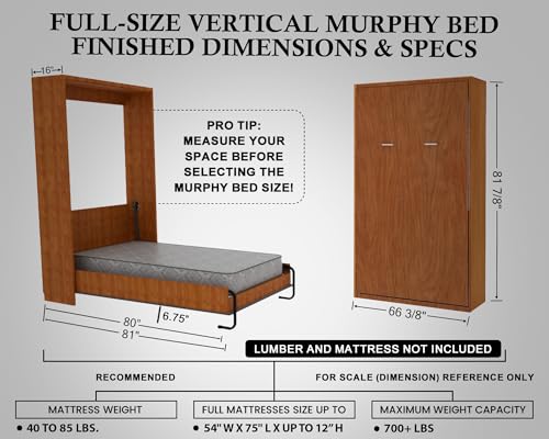 Queen Size DIY Murphy Bed Hardware Kit – Vertical Wall Bed for Space-Saving - Budget-Friendly DIY Setup -Made in USA -Hide Away Design with Murphy Bed Queen Hardware - Bed Lift Mechanism - Pull Down