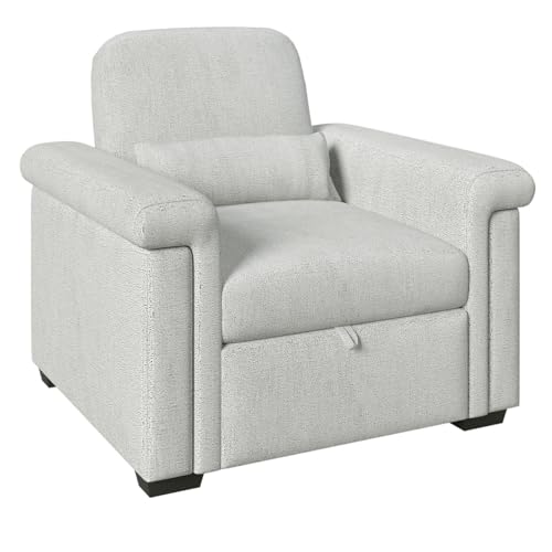 Sleeper Chair Bed, 37.8in Pull Out Sleeper Bed with Polliw, 3 in 1 Convertible Single Sofa Chair Bed with Adjustable Backrest, Chaise Lounge Chair Indoor for Living Room, Bedroom, Salon, Beige