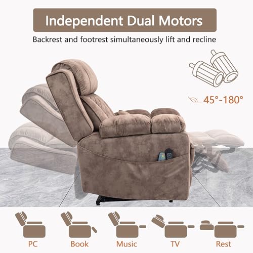 Power Lift Chair Lay Flat Recliner Infinite Position Electric Dual Motor Stand Up Lift Chair with Massage and Heat for Adults,Heavy Duty Recliners with 2 Remote Controls and Two Cup Holders