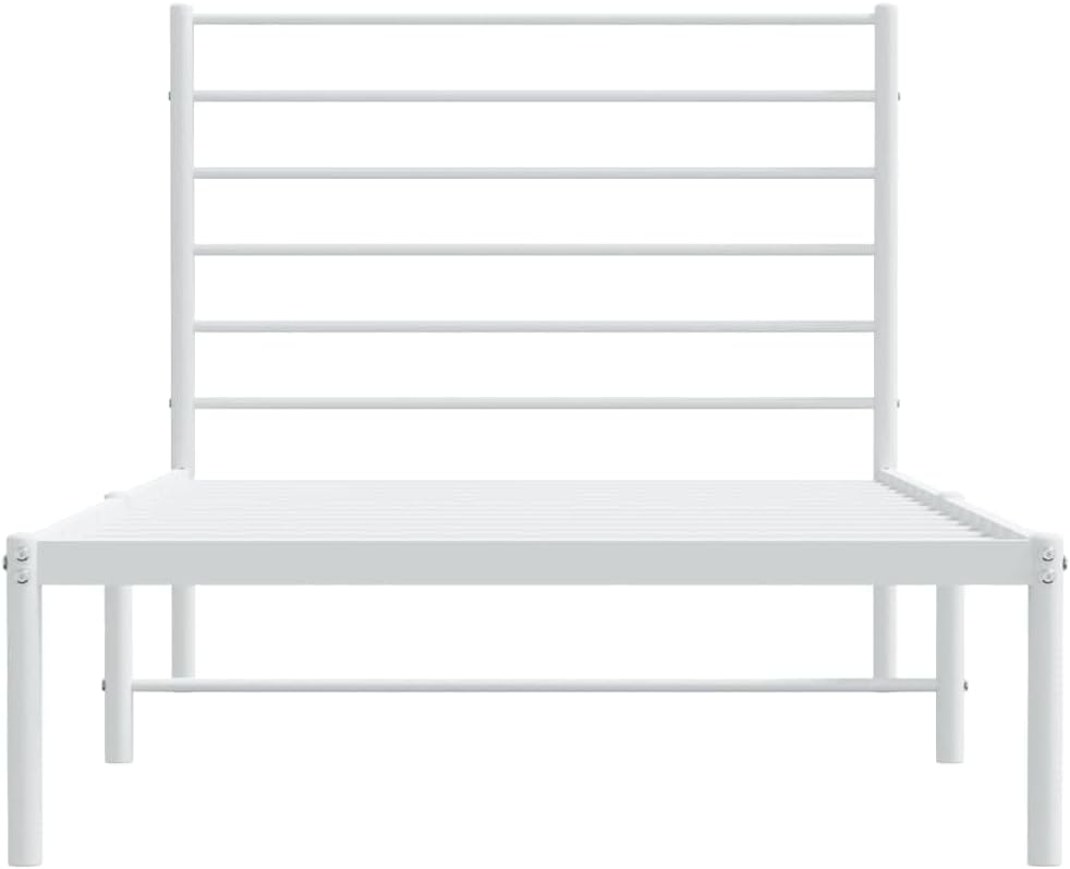 Asomie Indoor Fashion Furniture Beds Accessories Metal Bed Frame with Headboard White 39.4"x78.7"Bed Frames US Stock Fast Shipment White