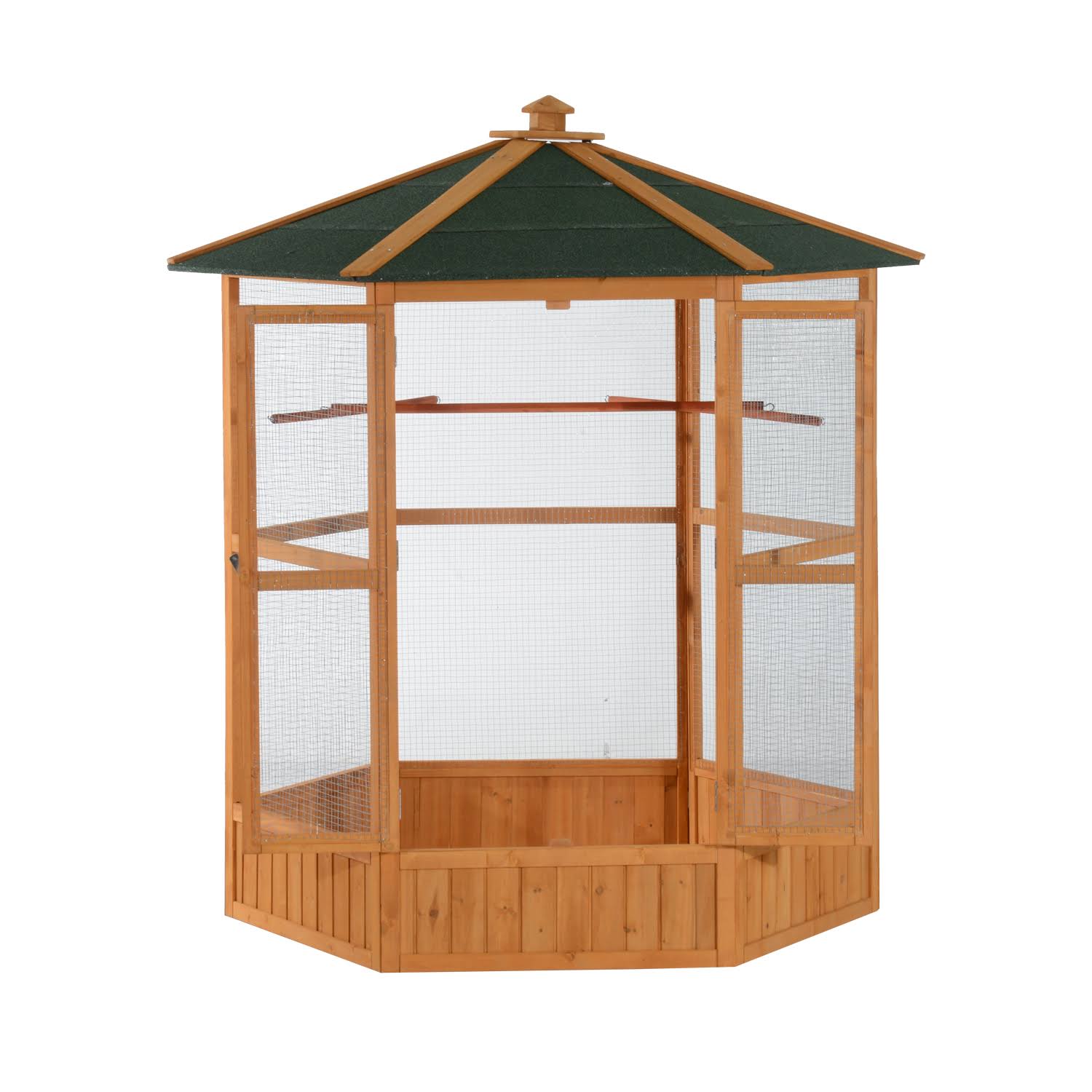 Pawhut Hexagonal Outdoor Aviary Bird Cage, Brown