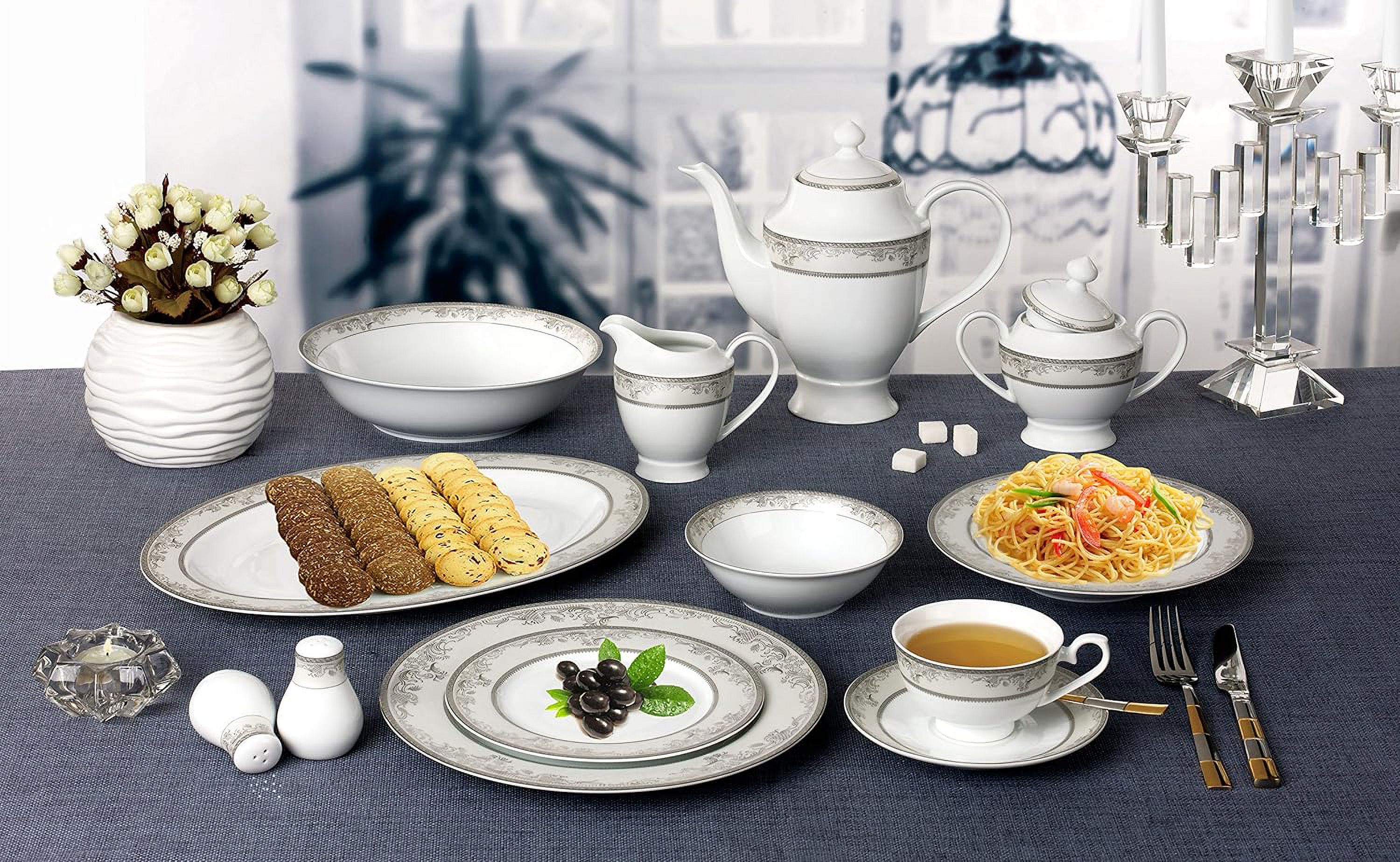 57 Piece 'Juliette' China Dinnerware Set (Service For 8 People), Silver