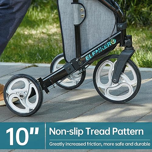 ELENKER 3 Wheel Walkers for Seniors, 3 Wheeled Rollator with 10” Wheels, Narrow Walkers for Small Spaces, Compact Folding, Ideal for Traveling, Blue