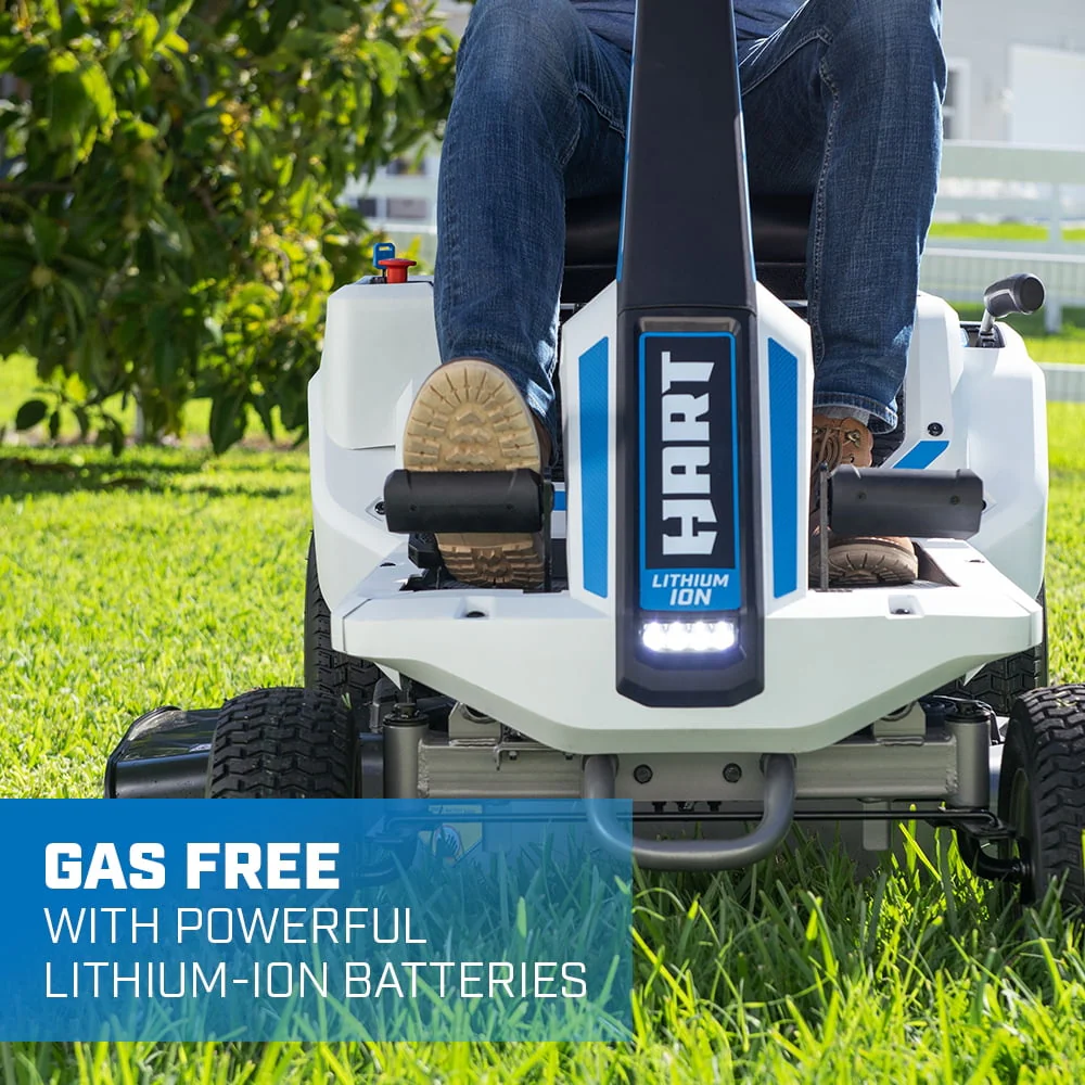 HART 80-Volt 30-inch Deck Lithium-Ion Riding Lawn Mower Kit, (1) Super Charger