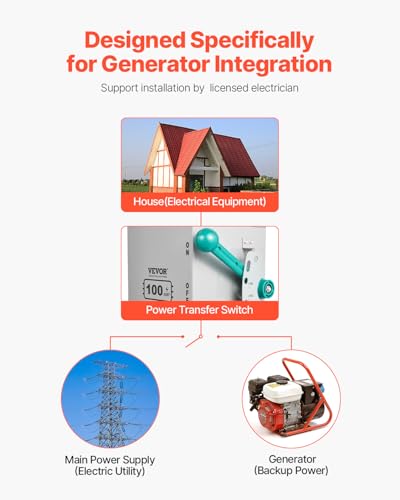 VEVOR 200A Generator Transfer Switch, 48000W Manual Transfer Switch, Heavy Duty Double-Throw Power 120/240V, Meeting NEMA 3R Standards, for Outdoor, Indoor, and Portable Generator ETL Certification