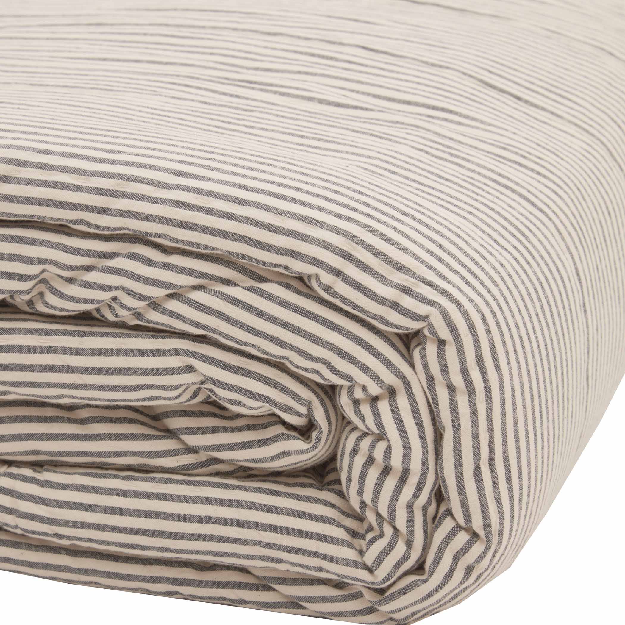 Hatteras Seersucker Blue Ticking Stripe Queen Quilt Coverlet