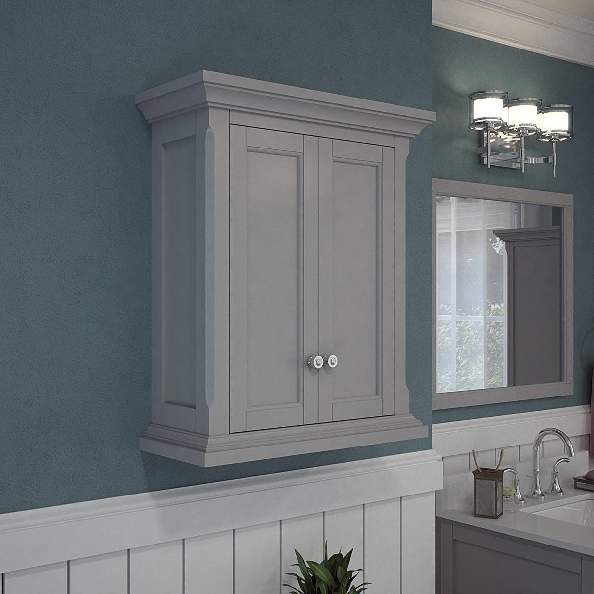 Allen + Roth Roveland 24-in W x 28-in H x 10-in D Light Gray Bathroom Wall Cabinet 1026Wc-24-242