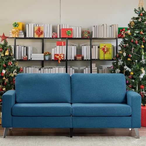 Esright Leather Sofa Couch, Faux Leather Couch 79" Wide, Mid Century Modern Couches for Living Room, Navy Blue Leather Sofa Couch, Navy Blue
