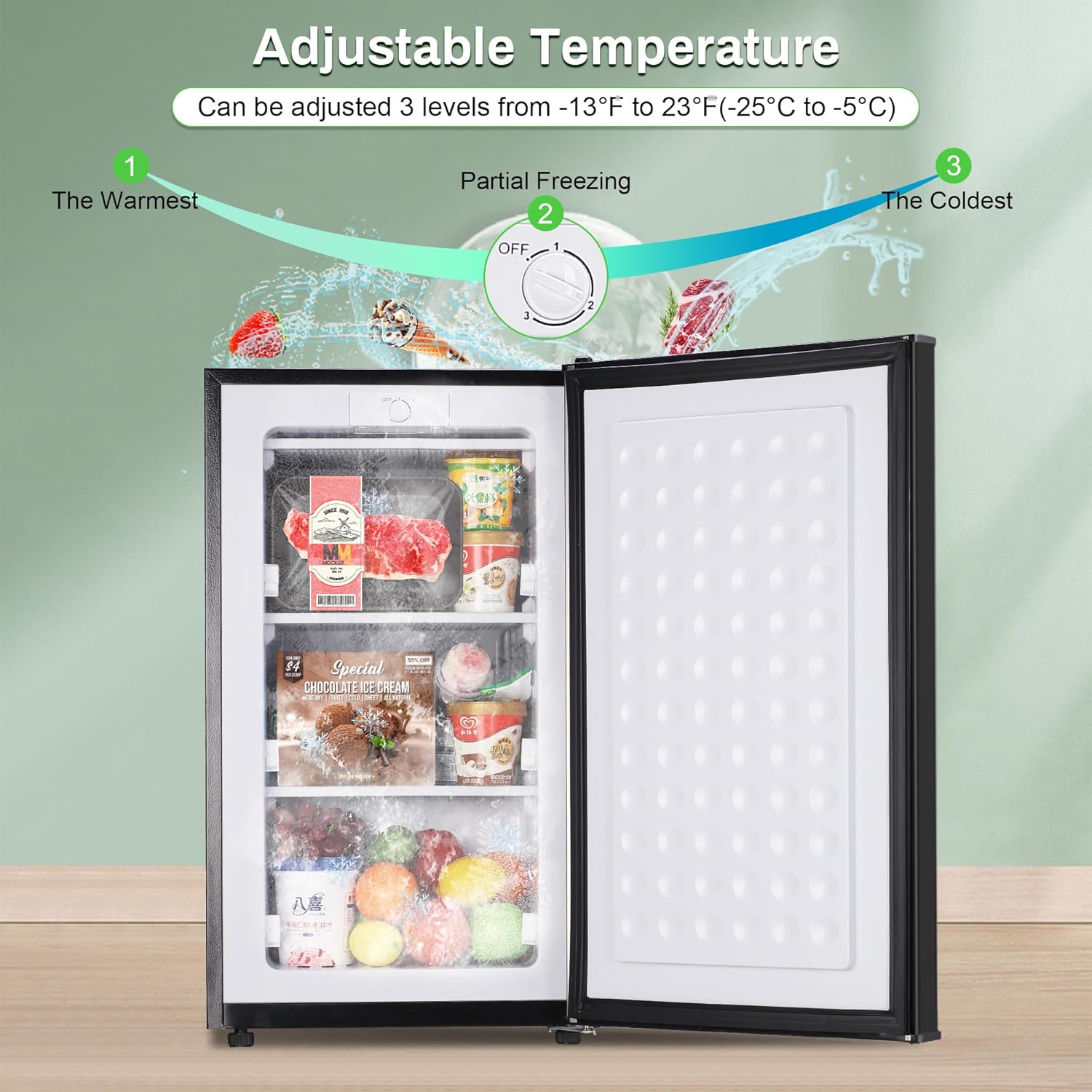 Mini Freezer, 3.0 Cu.Ft Upright Freezer, Small Freezer with 3-Layer Condenser Tube, Reversible Door, Standing Compact Freezer for Home, Kitchen, Office, Apartment(Black)