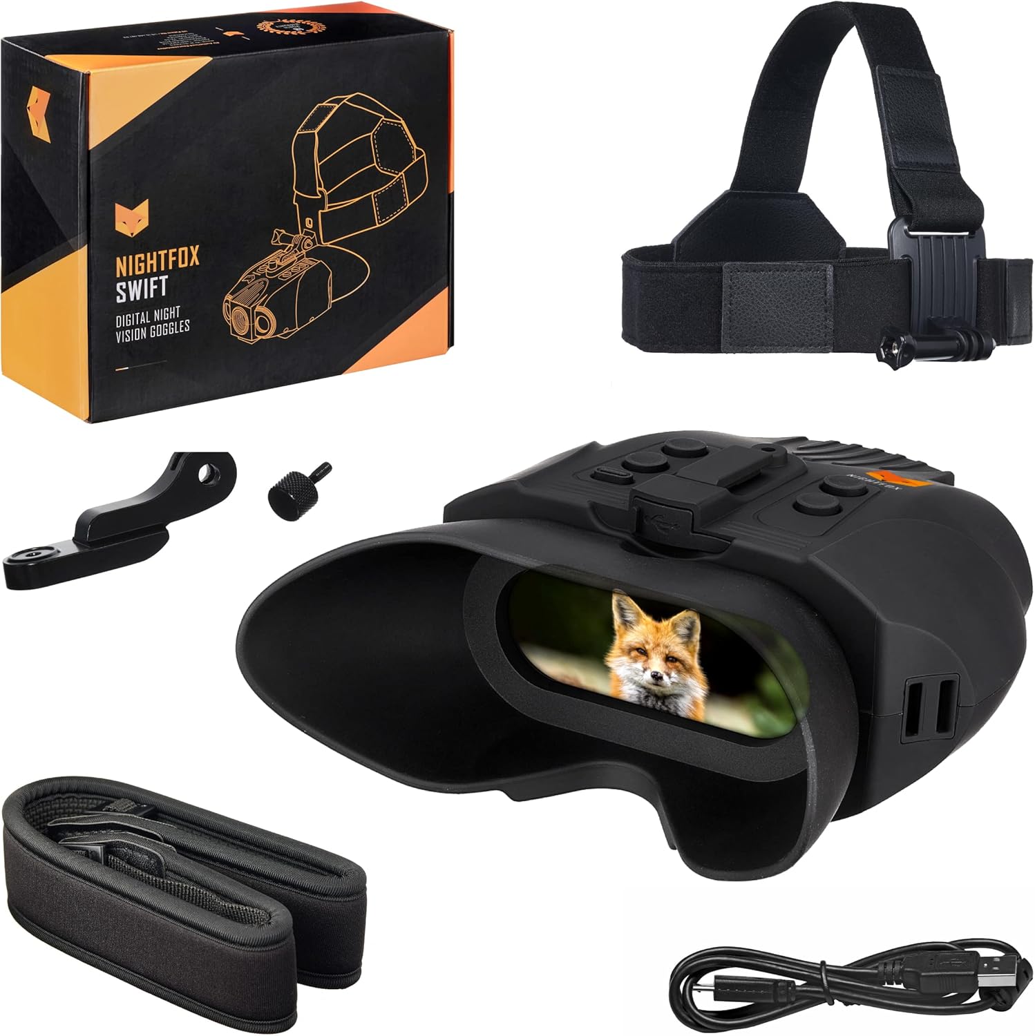 Nightfox Swift USB Rechargeable Night Vision Goggles - Head Mounted, Wide Viewing, 1x Magnification, Close Quarters Tactical Infrared Binoculars for Adults