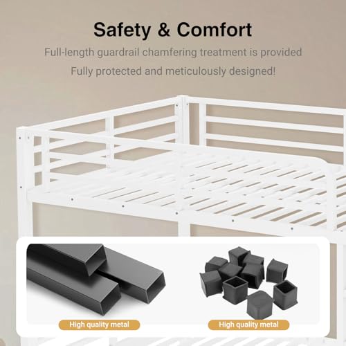 Twin XL Over Twin XL Bunk Bed, Metal Bunk Bed Frame Heavy Duty Bunk Beds Loft Bed Frame with Ladder and Guardrail Metal Slats No Box Spring Required for Adults Teens, Black