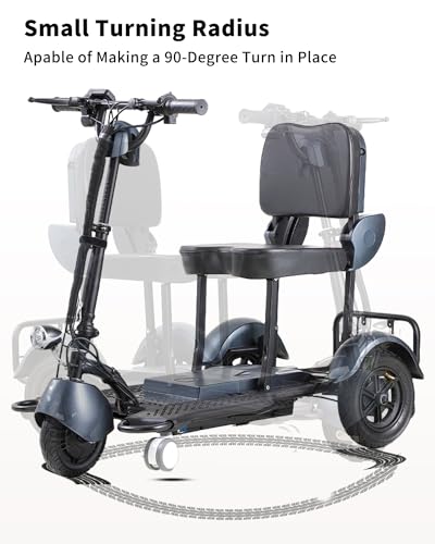 Folding Mobility Scooter Lightweight Mobility Scooters for Seniors,Small Electric Portable Mobility Scooters Handicap Scooters for Adults,20 Miles Long 3 Wheel Mobility Scooter (Black)