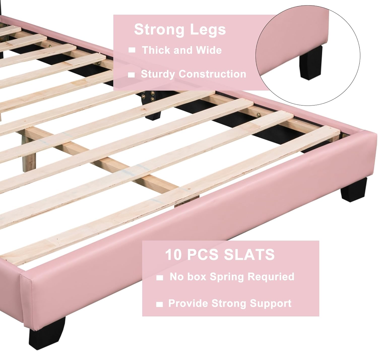 Bellemave Twin Size Princess Bed Frame with Crown Headboard, PU Upholstered Princess Twin Bed for Girls,Kids Twin Platform Bed,(Twin,Pink)