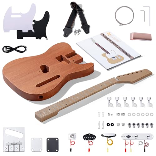 Leo Jaymz DIY Single Cut Electric Guitar Kits with Mahogany Body and Neck - Rosewood Fingerboard and All Components Included (LP Hollow)