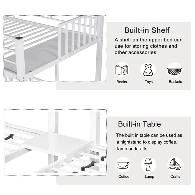 Triple Bunk Beds, Metal Twin XL over Twin & Twin Bunk Bed for 3, Kids Triple Bunk Can be Separated into 3 Beds (White)