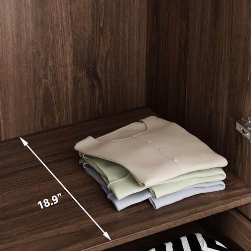 Homsee Wardrobe Armoire with 2 Doors, 2 Drawers, Hanging Rod & 2 Compartments, Wooden Closet Storage Cabinet with Gold Handles for Bedroom, Brown (31.5”L x 19.1”W x 71.1”H)