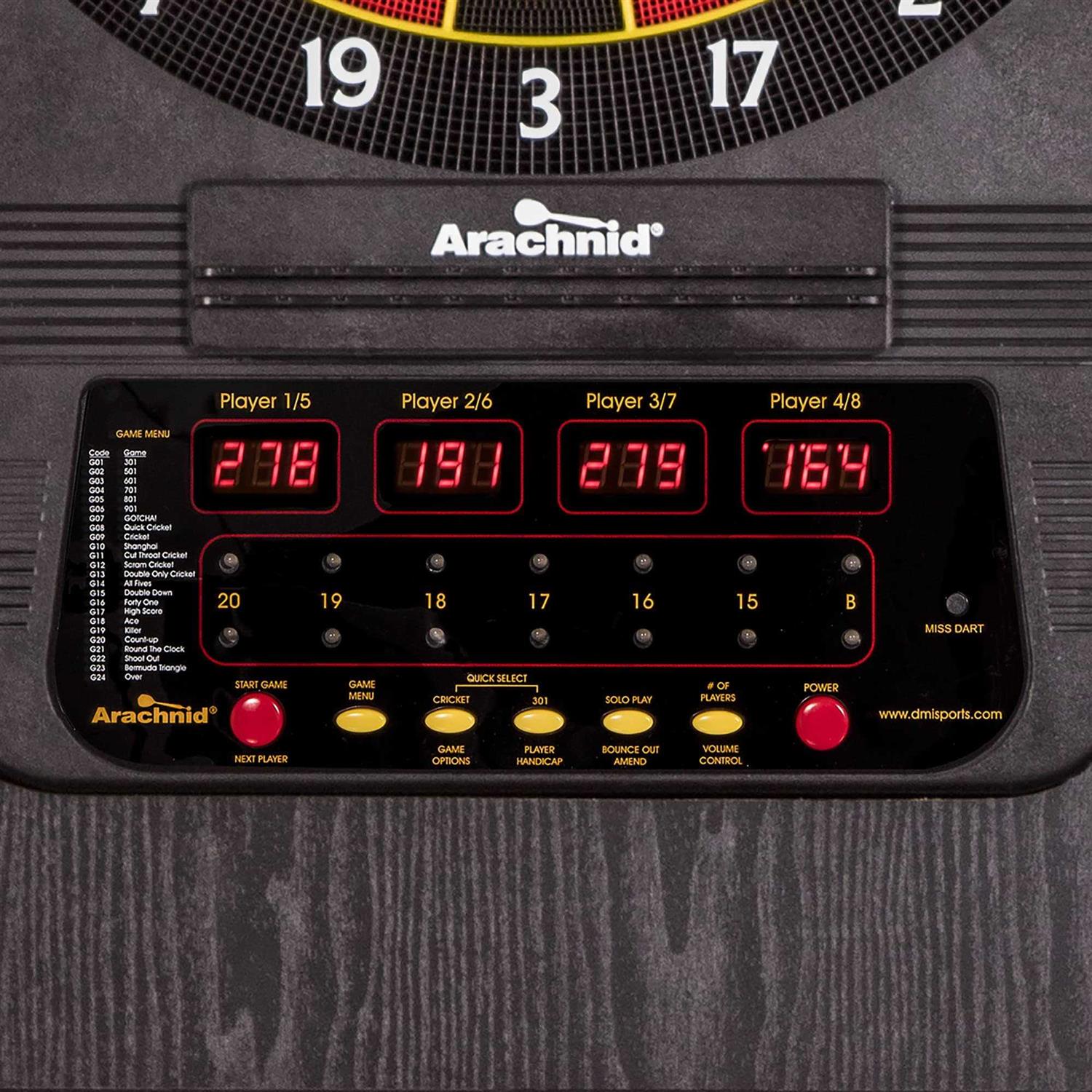 Arachnid Cricket Pro 650 Standing Electronic Dartboard with 24 Games, 132 Variations, and 6 Soft-Tip Darts Included - Sports Supplies Online Store