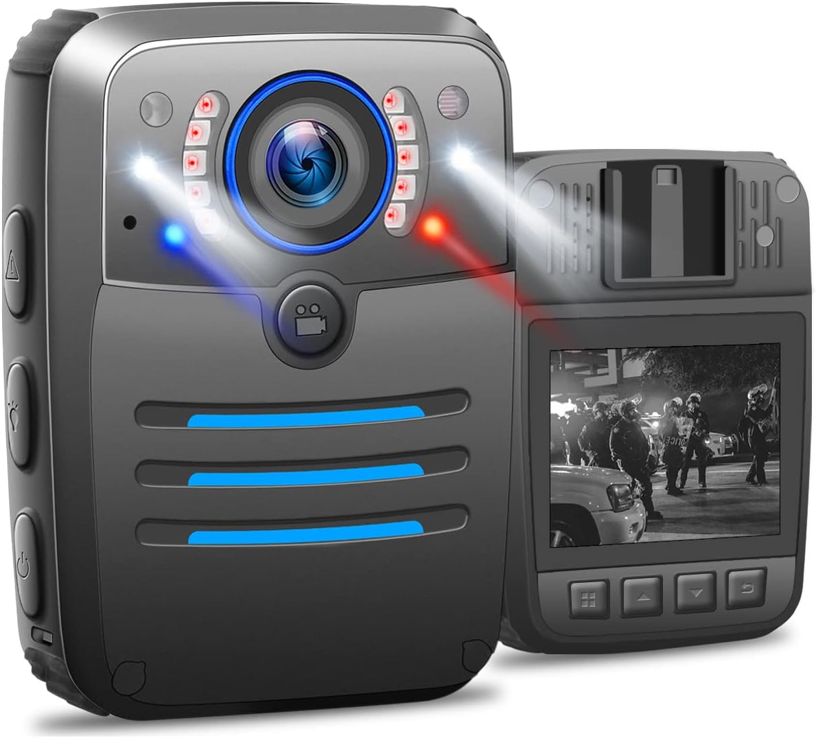 1296P HD Body Worn Camera, Police Body Mounted Video Cameras with Audio Wearable Camera Law Enforcement Recorder Video Camera 2'' Display, Night Vision, Waterproof, Shockproof Body Cam 64G Memory