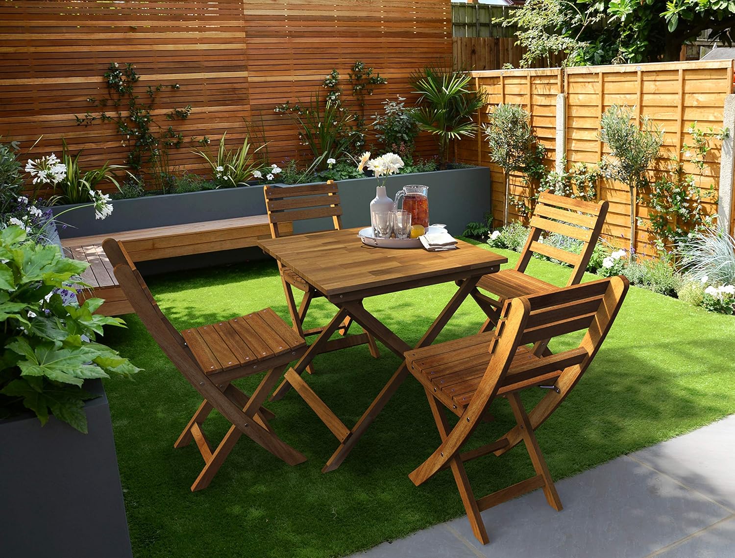 Interbuild Sydney Wood Folding Indoor Outdoor Small Table, Balcony|Backyard|Garden|Patio Table 29.5" x 29.5" x 28.7", Golden Teak