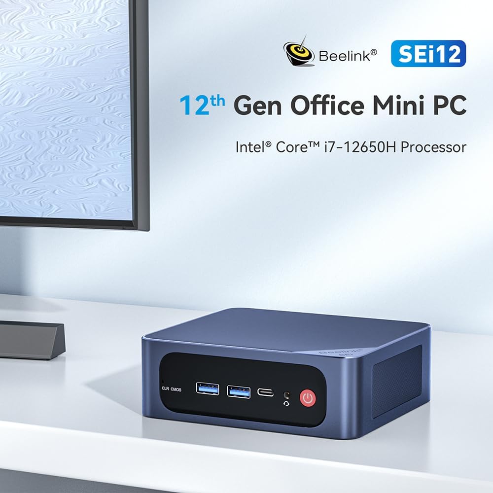 Beelink SEI12 Mini PC with Intel Core i7-12650H(10C/16T), 32GB DDR4, 500GB NVMe M.2 SSD, Dual Display 4K Output, WiFi 6, Bluetooth 5.2 W-11 Mini Desktop Computer
