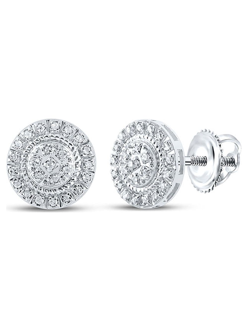 Diamond Queen 10kt White Gold Mens Round Diamond Cluster Earrings 1/8 Cttw