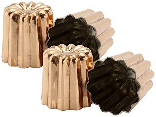 Darware Copper Canelé Pastry Molds (4-Pack); 2-Inch Bordeaux French Custard Cannele Cake Traditional Pastry Baking Molds with He