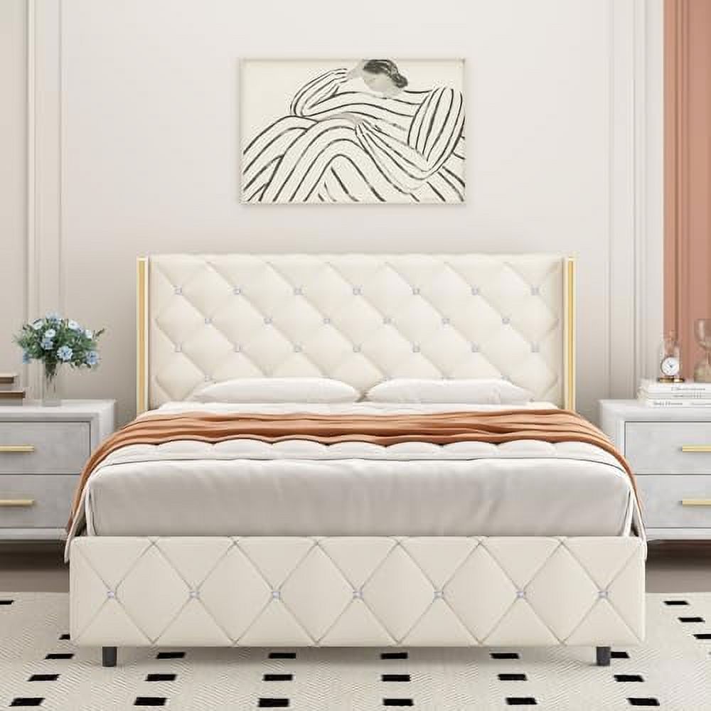 GEROBOOM Full Size Bed Frame  Upholstered Platform Bed with  Tufted Wingback Headboard and Footboard  Heavy Duty Mattress Foundation/Solid Wood Slats/Easy Assembly/No Box Spring Needed  B