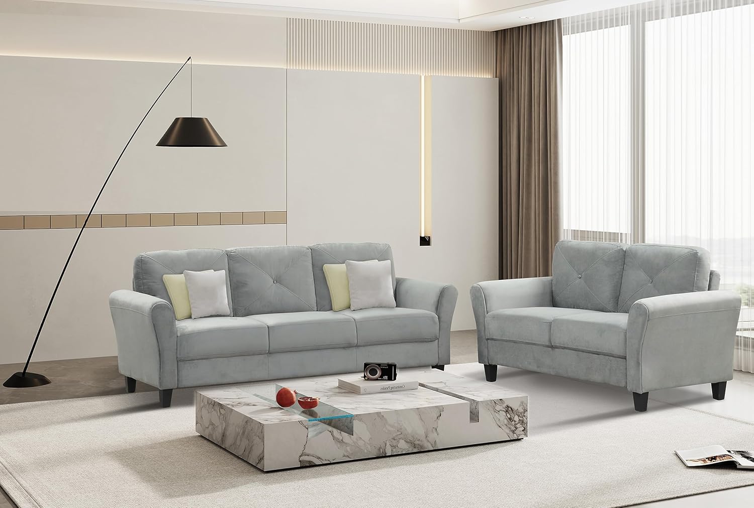 Piece Sofa Set, Three Two Seater Modular Sectional Couch with Strong Wooden Leg and Upholstered Back Cushions for Living Room/Apartment/Office, Dark Grey
