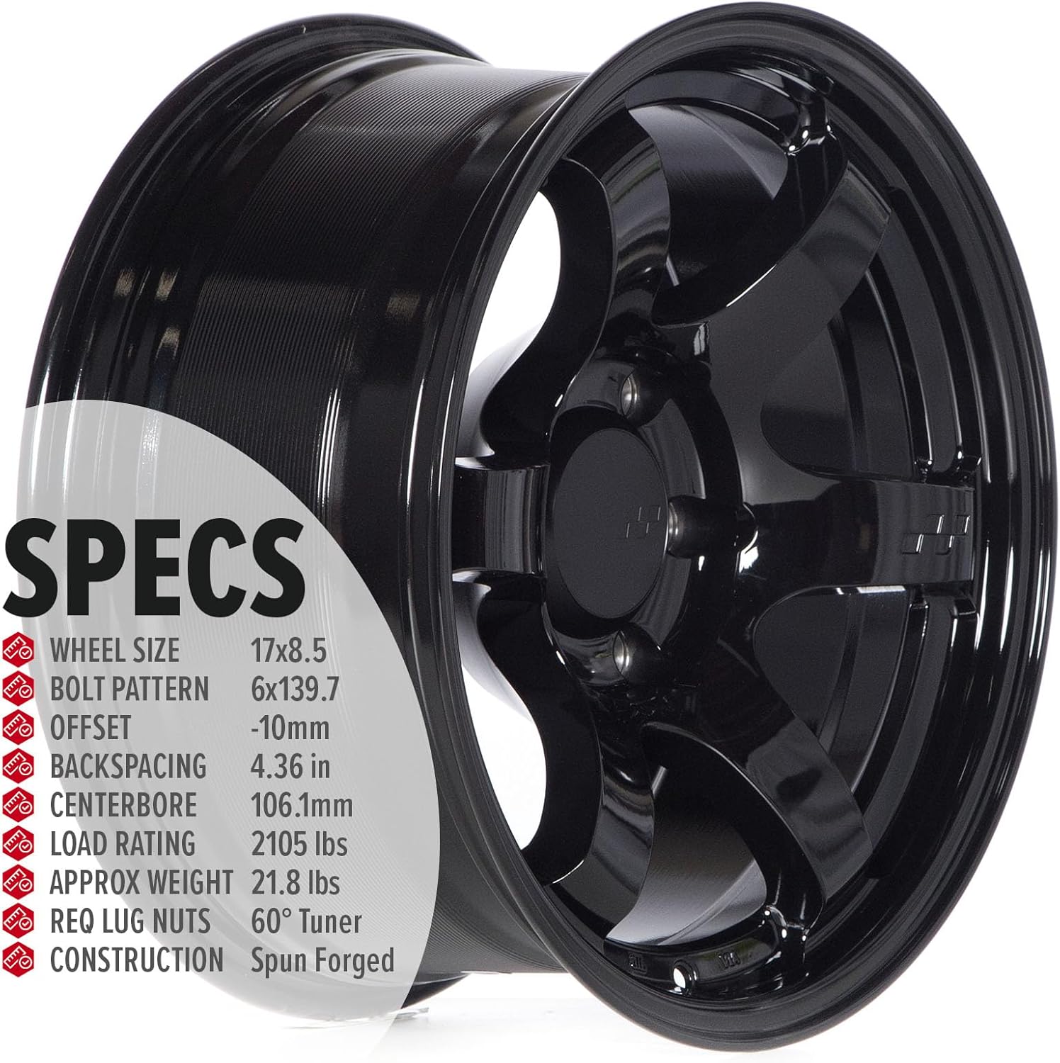 Steller 17 Inch Wheels Gloss Black 6x139.7 6x5.5 Bolt Pattern, 17x8.5, 10mm Offset, 106.1mm, 57DR-X Style Rims Compatible with 01-23 Tacoma, 02-23 4Runner, FJ Cruiser, GX470, GX460