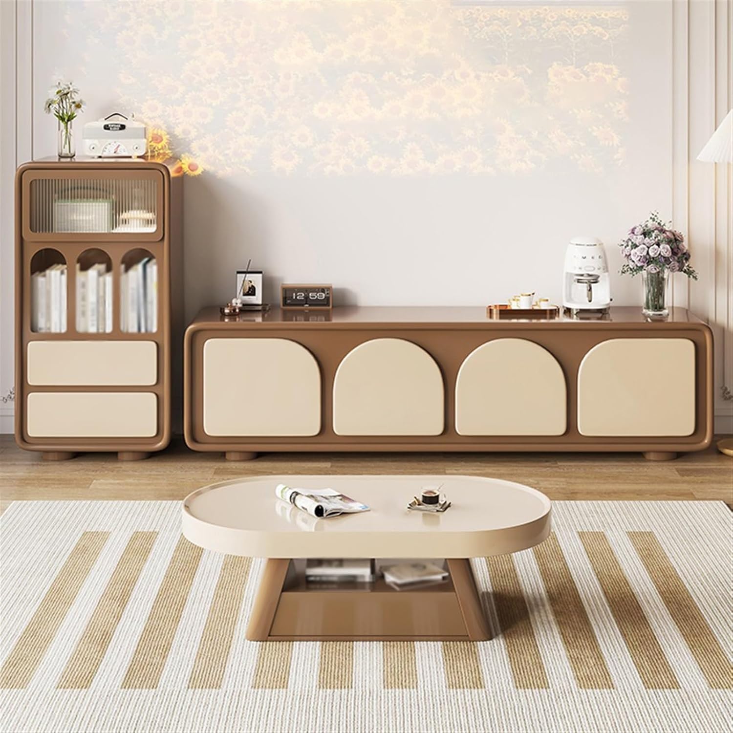 TV Stand Cabinet 4pcs Arched Door Design TV Cabinet Floor Living Room Simple Small Apartment Storage Cabinet TV Cabinet TV Console