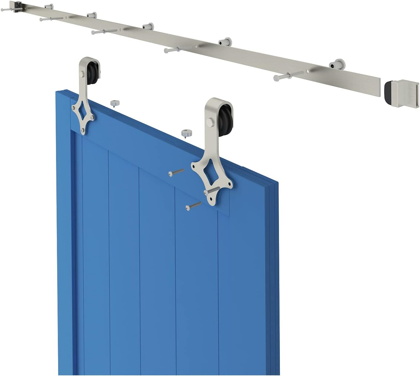 JUBEST Satin Nickel Sliding Barn Door Hardware Kit Smoothly and Quietly Hanger Roller Flat Track Kit J Shape Roller