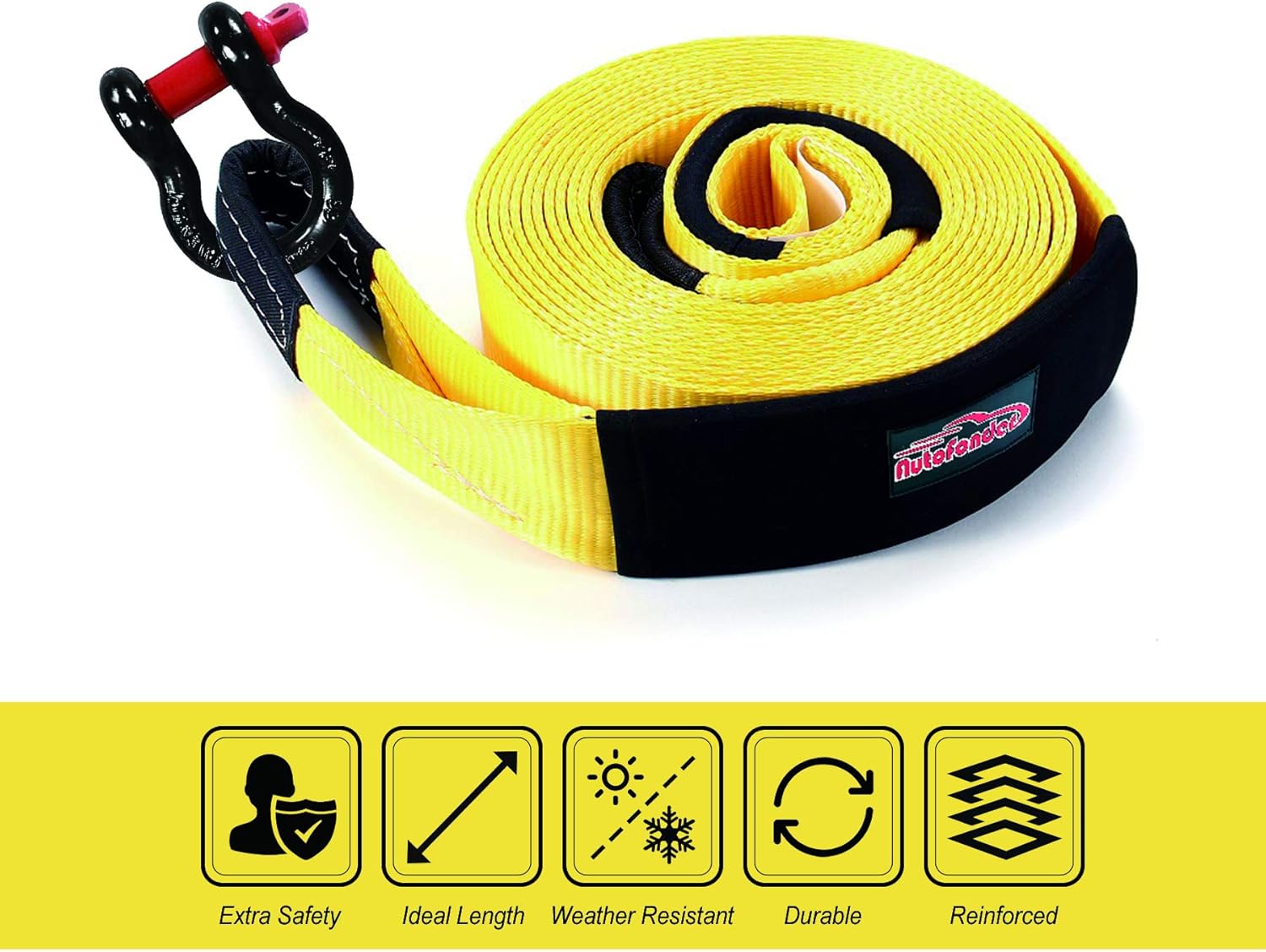 Autofonder Heavy Duty Tow Strap 12T Recovery Kit: 4WD Tow Strap + 3/4 Bow Shackle (2pcs) + Storage Bag (20ft)