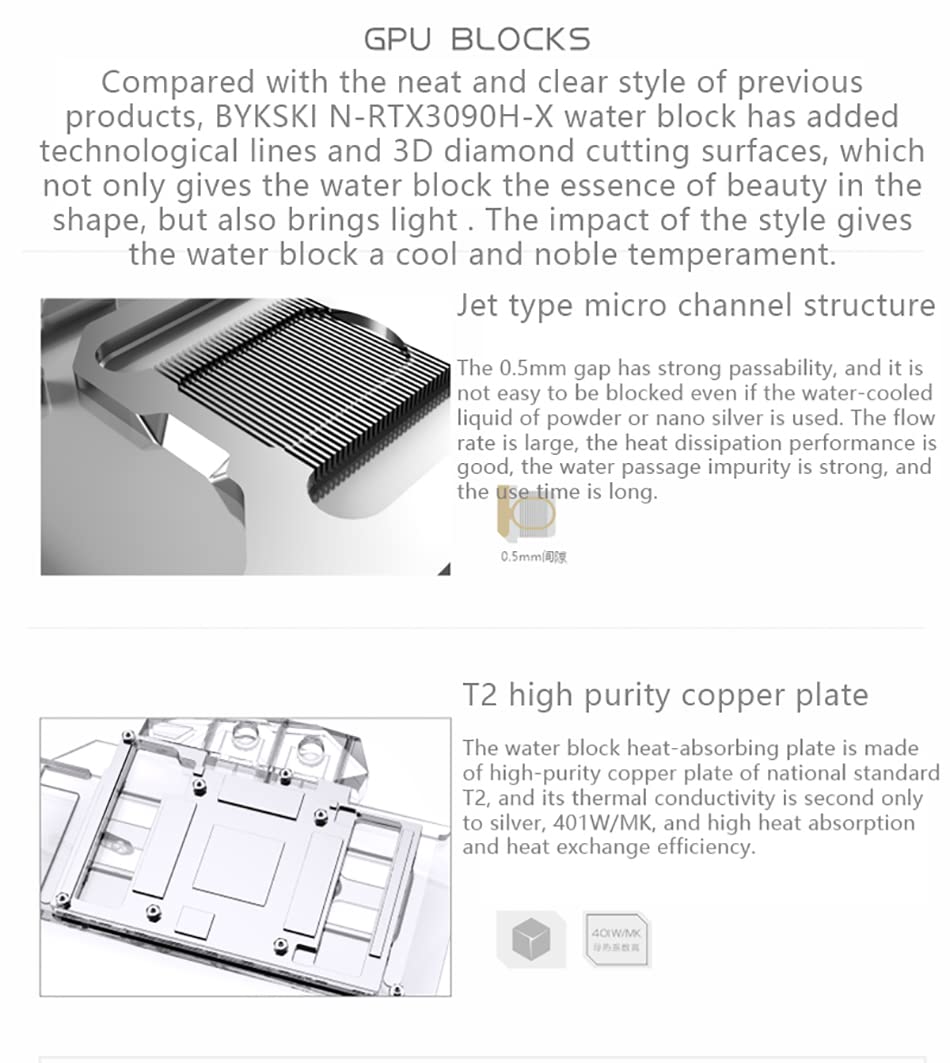 GPU Copper Water Cooling GPU Water Block Graphics Card Water Cooling Block for EVGA RTX3090 RTX 3080 FTW3 Ultra (12V 4PIN RGB LED Light)