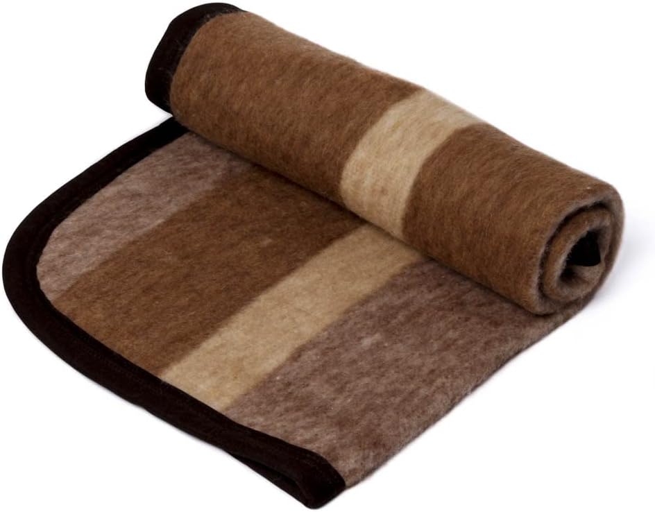 Alpaca Warehouse Alpaca Sheep Wool Blanket King/Full-Queen/Twin Size Thick Heavyweight Comfortably Warm - Great for Outdoor Use - Striped Design (Beige/Brown/Gray, Full/Queen)